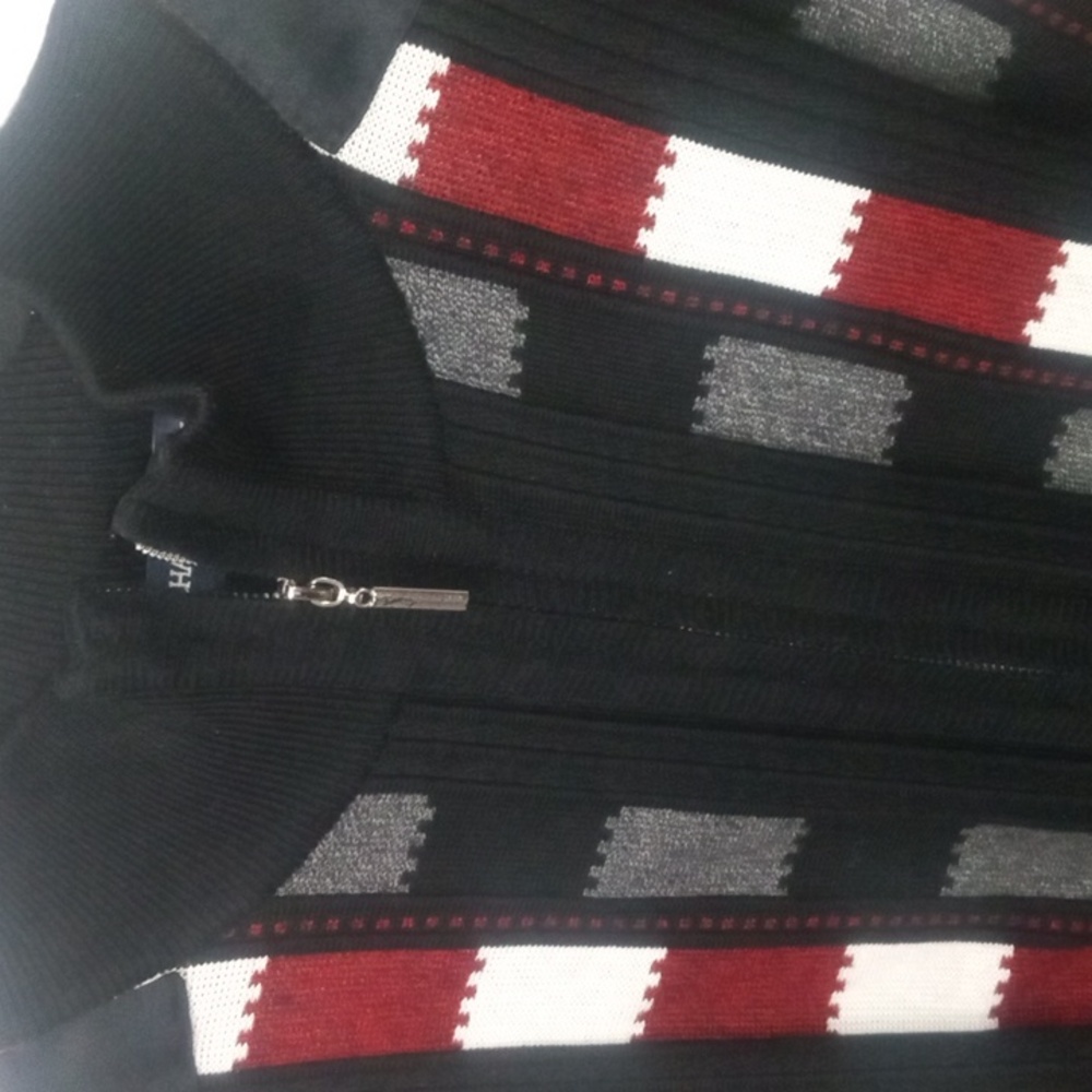 Men's Black and Red Zip-Up Sweater With Suede Elbow Patches xxl .